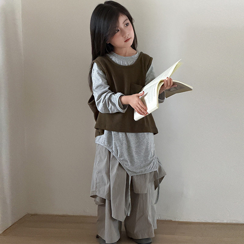 女童韩系不规则背心裤三件套春秋