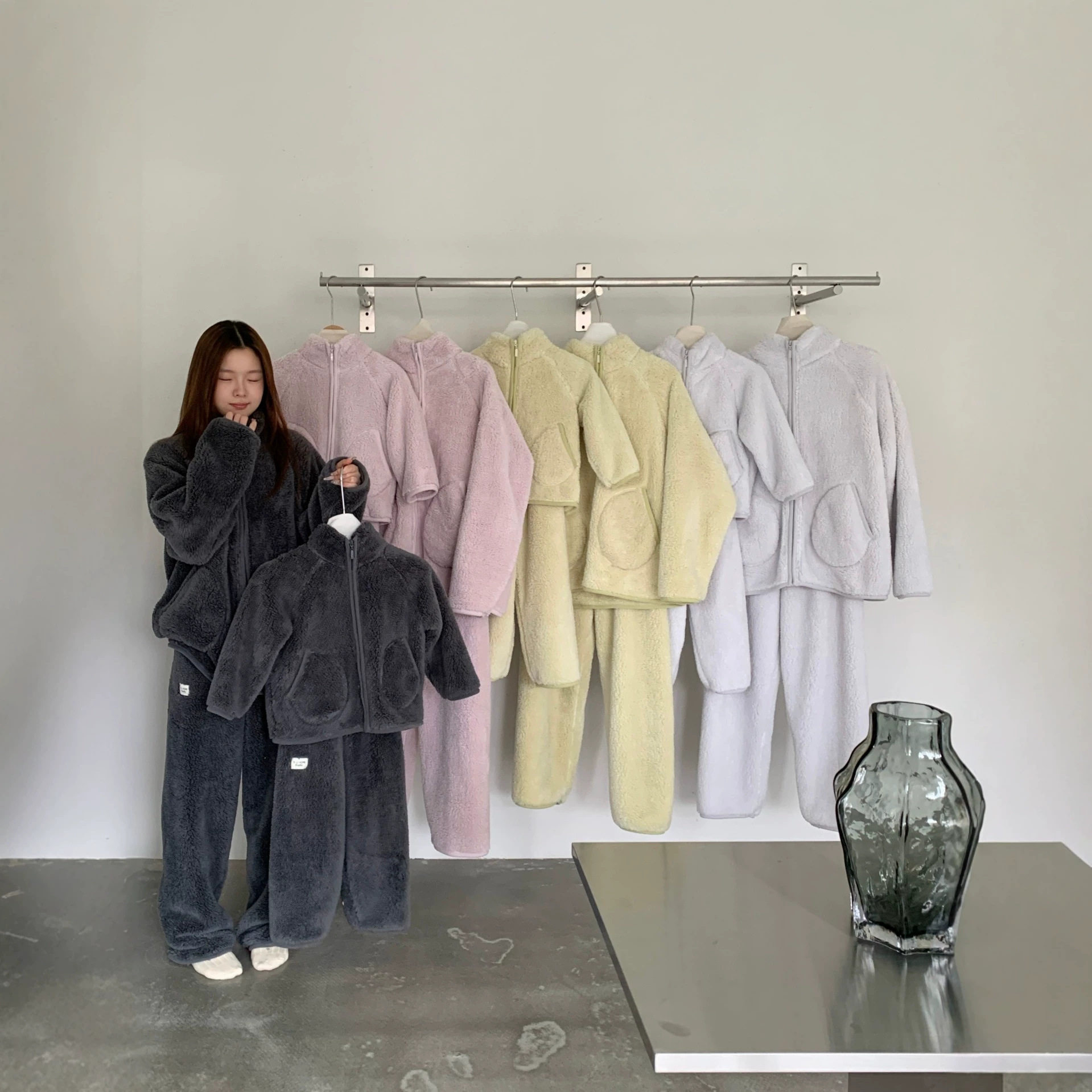 26秋冬洋气亲子装毛绒家居服套装男女同款保暖居家外出加厚衣服