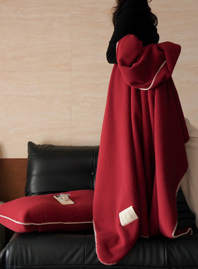 新年红色酒红色仿生羊毛绒毯子婚庆主卧室软装饰沙发午睡盖毯休闲