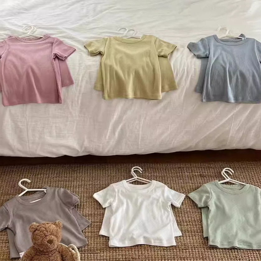 夏季新款儿童纯色呼吸睡衣男女童宝宝纯棉A类家居服套装短袖短裤