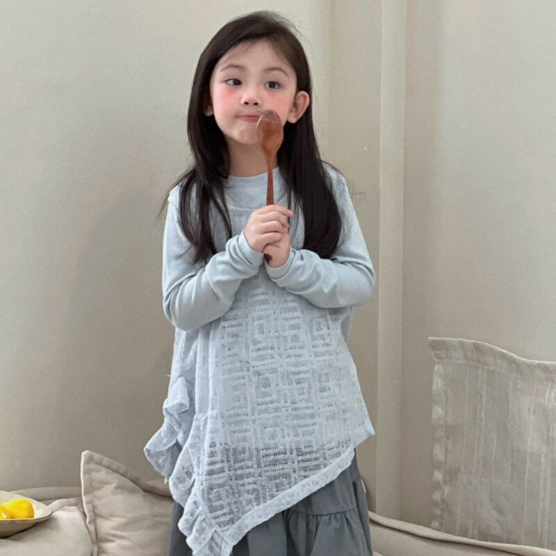女童针织镂空阔腿裤三件套