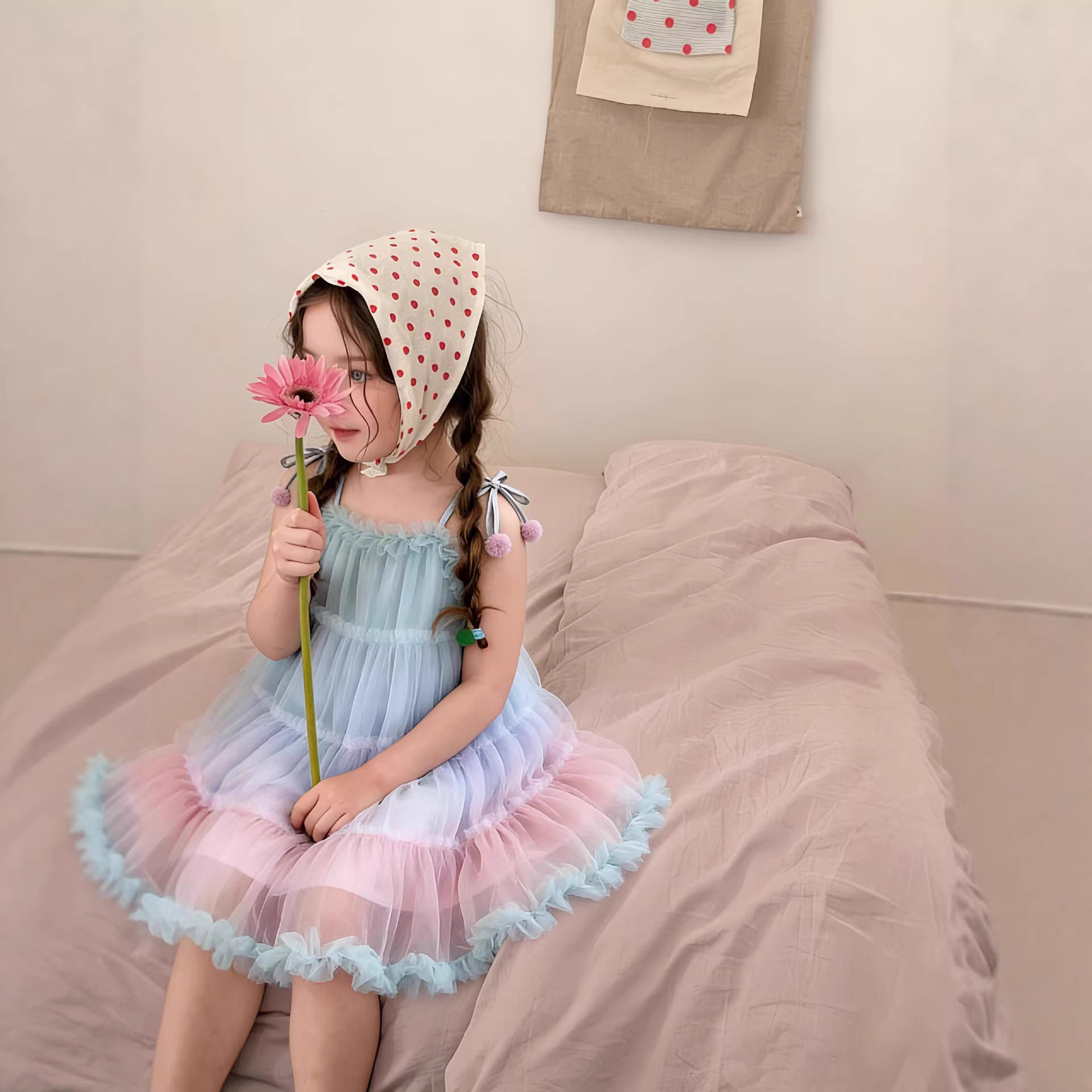 女孩渐变彩色网纱裙夏装儿童公主裙儿童洋气蛋糕裙宝宝蓬蓬长裙潮