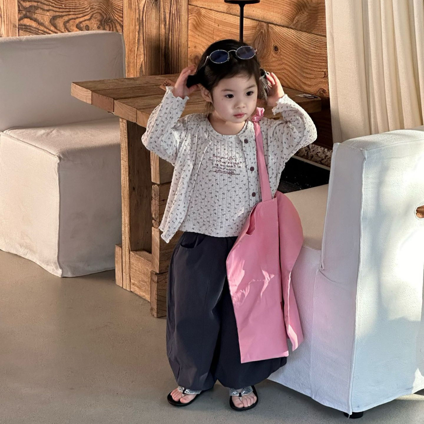 2026春季新款儿童装韩版女童满印碎花针织开衫背心女宝宝2件套装