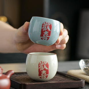 汝窑茶杯主人杯个人单杯开片可养陶瓷品茗杯功夫茶具茶碗礼盒定制