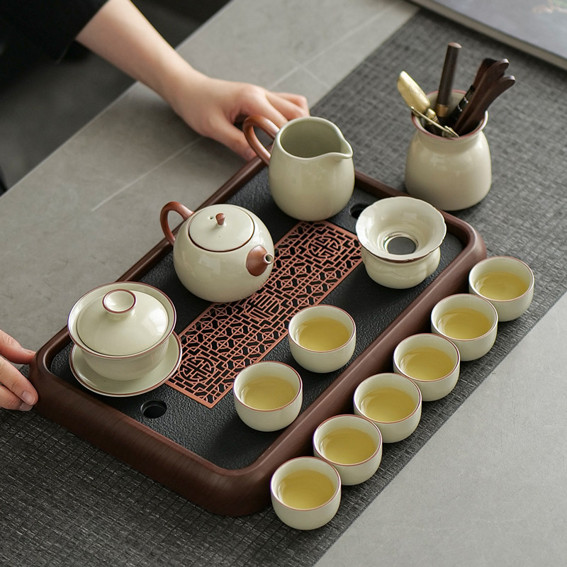 汝窑泡茶壶茶杯轻奢高档功夫茶具套装家用中式礼盒送长辈乔迁礼品,餐饮具,功夫茶具,淘宝优惠券,粉丝福利购,淘宝优惠卷