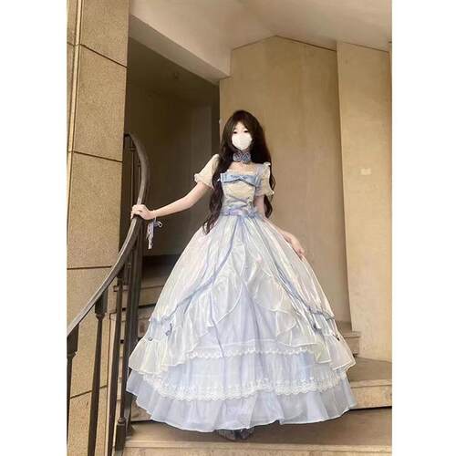 呜呼大裙子洛丽塔礼服蓝色公主裙毕业主持成人礼学生日派对高级感