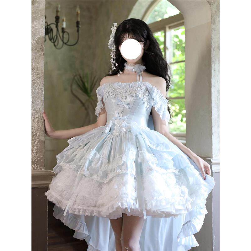 蓝色Lolita裙子晚礼服女高端轻奢小众绝美生日成人礼公主风连衣裙