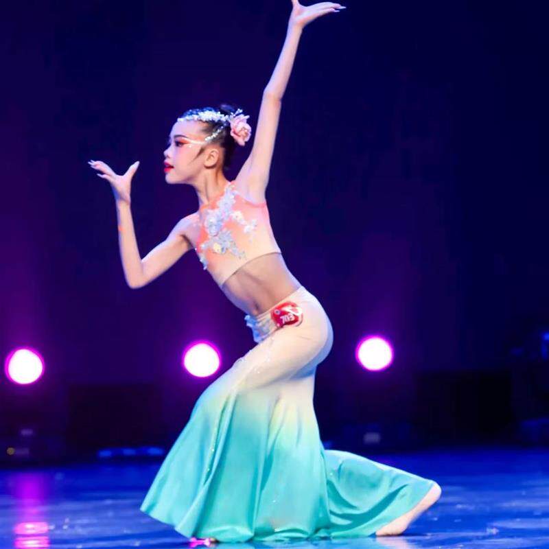 春述傣族演出服幼儿群舞练功服民族舞艺考比赛表演服孔雀舞鱼尾裙