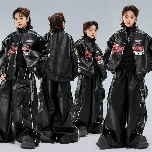 街舞儿童潮服少儿夹克皮裤hiphop女童嘻哈表演出服装男童酷帅炸街