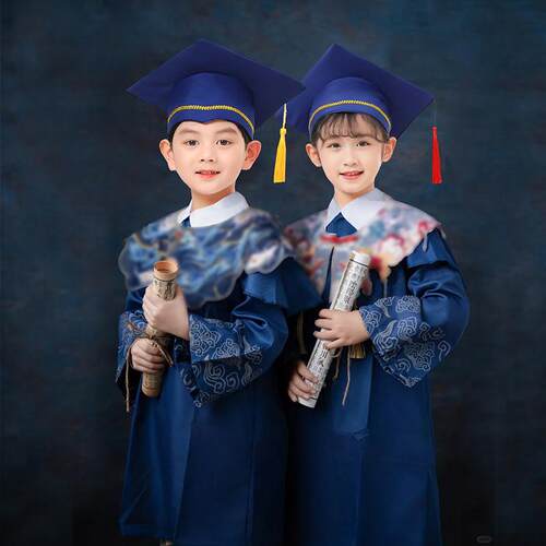 儿童博士服幼儿园学士服毕业照博士帽云肩国风小学生新中式礼服