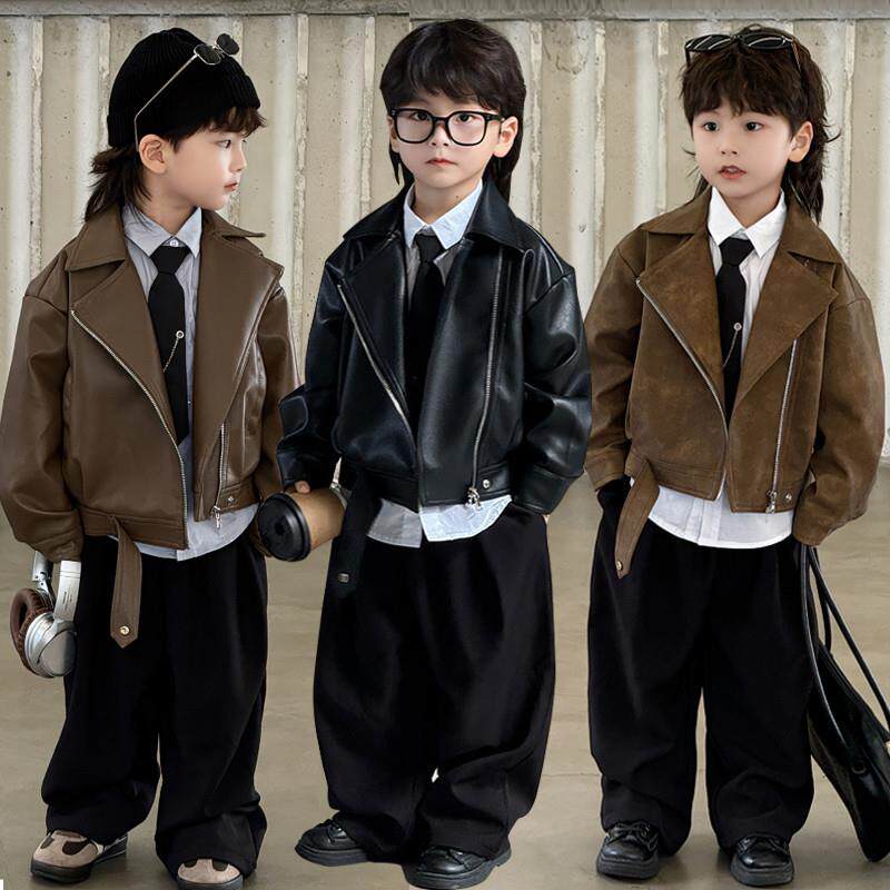 儿童皮衣套装秋2025新款男童炸街痞帅皮衣外套夹克机车服上衣潮牌