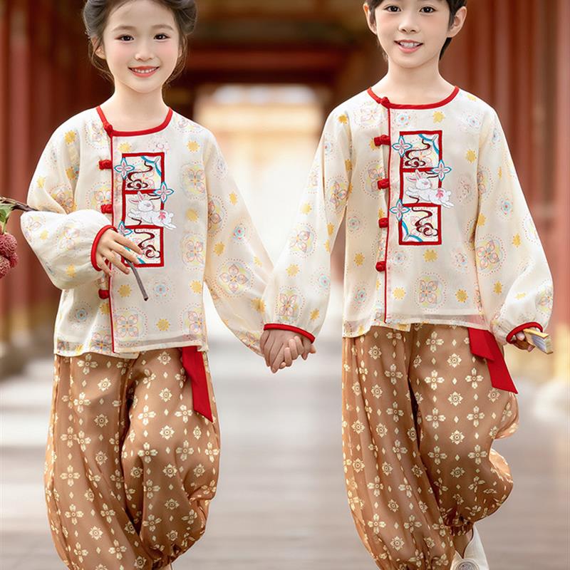 儿童中秋节玉兔汉服古装兄妹装幼儿园舞台表演服诗歌朗诵唐装演出