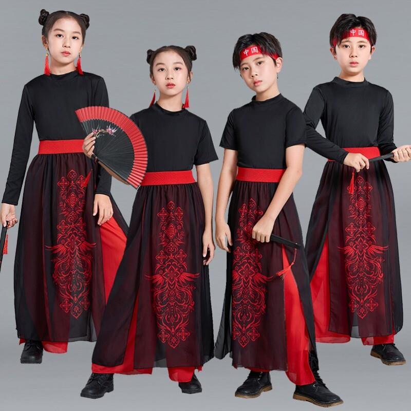 象王行舞蹈服装儿童扇子剑舞演出服霸王别姬雪龙吟古装武侠表演服