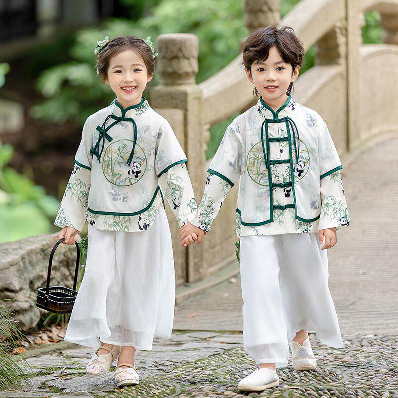 幼儿园古装熊猫汉服套装小学生唐装长袖国学舞台服合唱朗诵表演服