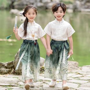 儿童中国风新中式唐装夏季汉服幼儿园上春山古诗词朗诵合唱演出服