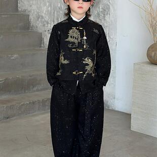 高级感儿童汉服唐装春秋男童中秋闪亮演出礼服男孩新中式国风套装