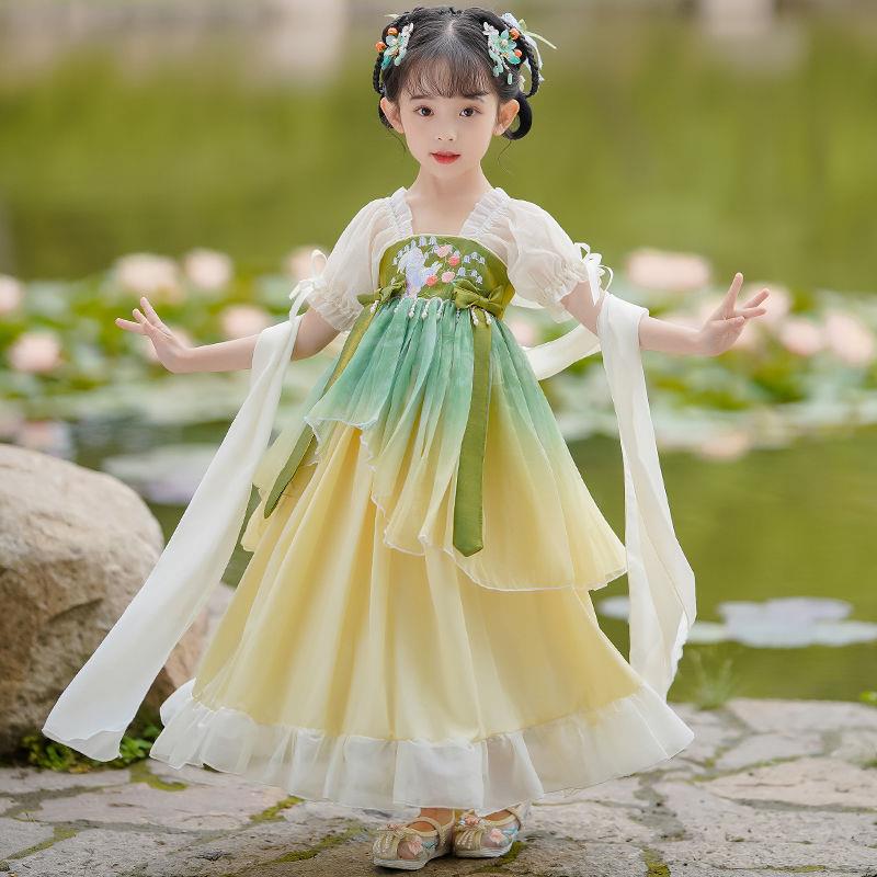儿童汉服女童襦裙夏季女孩连衣裙儿童超仙古风公主裙古装演出服