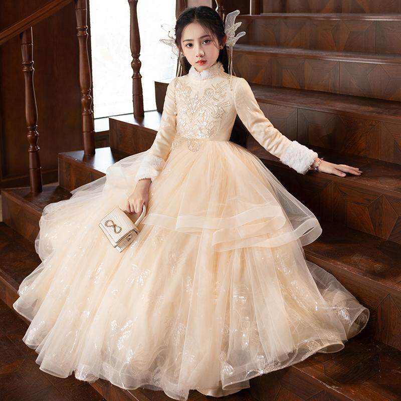 花童钢琴演奏礼服女童高端轻奢小众主持人秋冬儿童生日演出公主裙