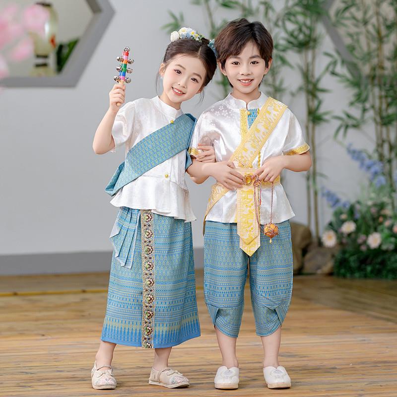 傣族服装男童夏季少数民族儿童演出服西双版纳女童舞蹈服泰国服