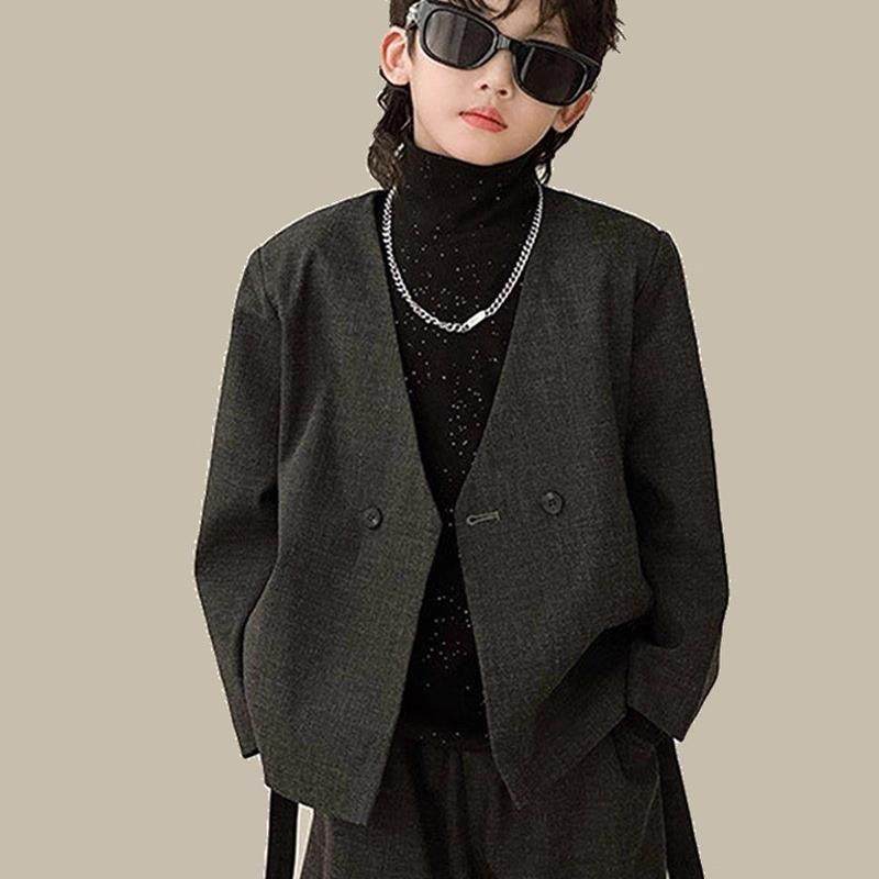 儿童西装套装秋冬帅气高级感休闲韩版潮酷西服男童礼服走秀演出服