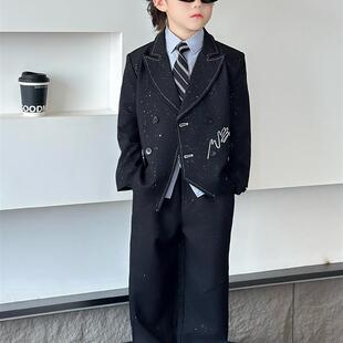 高端男童礼服儿童中式西装套装男孩主持人演出服花童生日闪亮西服