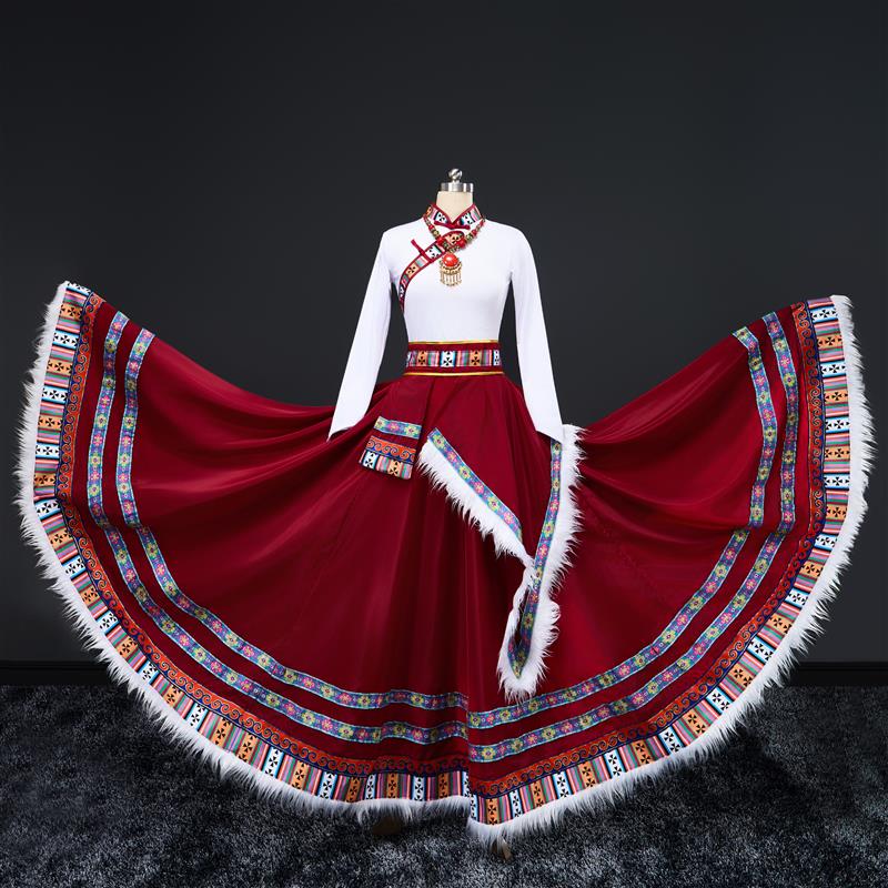 藏族舞蹈服半身裙艺考练习裙广场舞表演服学生舞蹈裙民族风大摆裙