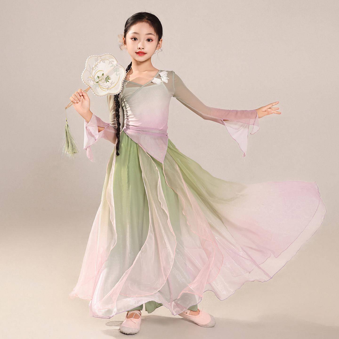 儿女古身典舞蹈服渐层韵纱飘衣中国舞逸CHC大裙裤童演出练功服套
