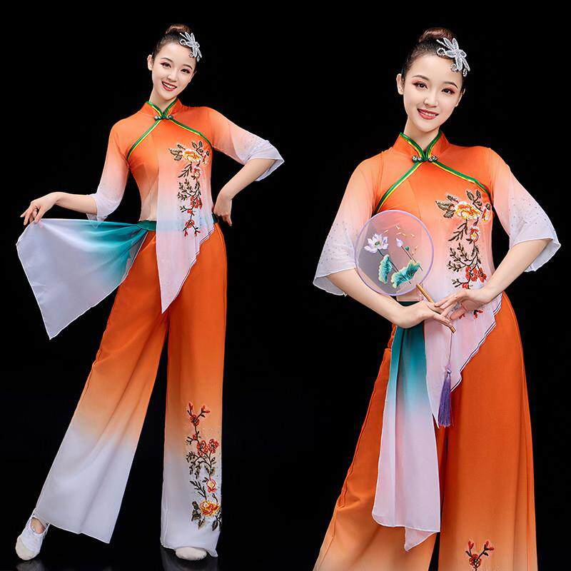 手绢秧歌服稻花香飘逸广场舞扇子斗笠舞蹈服艺考希望的田野演出服