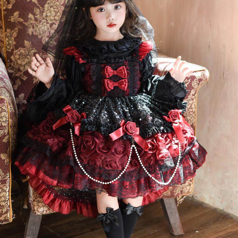 女 童暗黑风洛丽塔裙儿 童万圣节哥特吸血鬼cos女孩宝宝生日礼服,女装/女士精品,连衣裙,淘宝优惠券,粉丝福利购,淘宝优惠卷