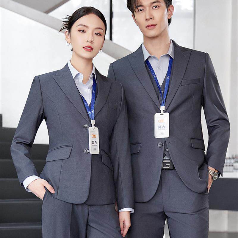 灰色西服套装男女同款职业装工作服4S店教师物业工装商务西装正装