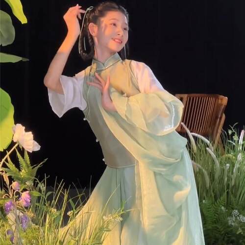 儿童表演服装江南少女演出舞蹈服装嘎嘎灵中国舞古典舞古装汉服饰