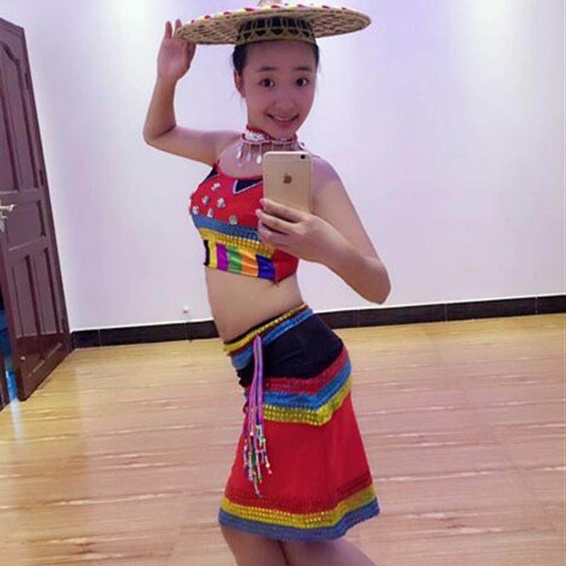 儿童桃李杯大赛傣族舞蹈雨竹林服装儿童傣族演出服装儿童花腰斗笠