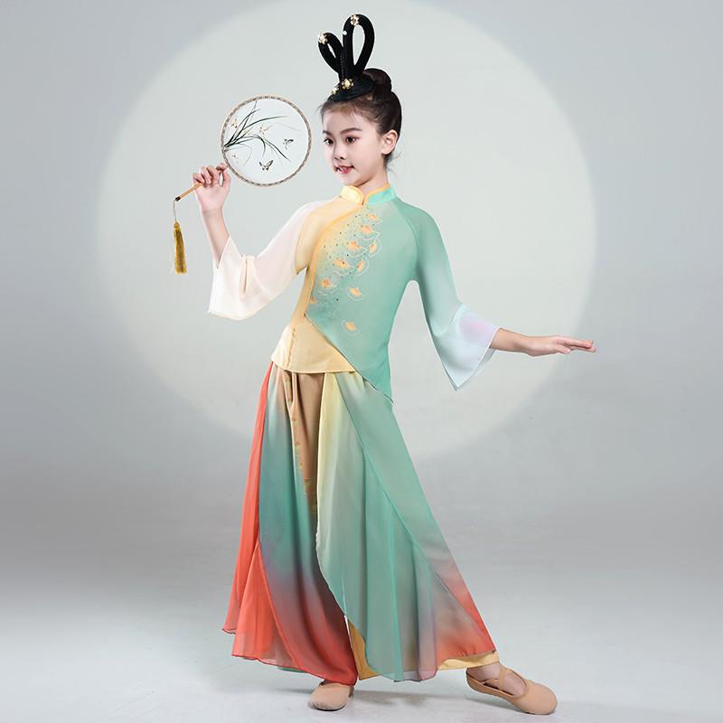 儿童古典舞演出服在希望的田野上舞蹈服丰收节民族秧歌扇子舞台装