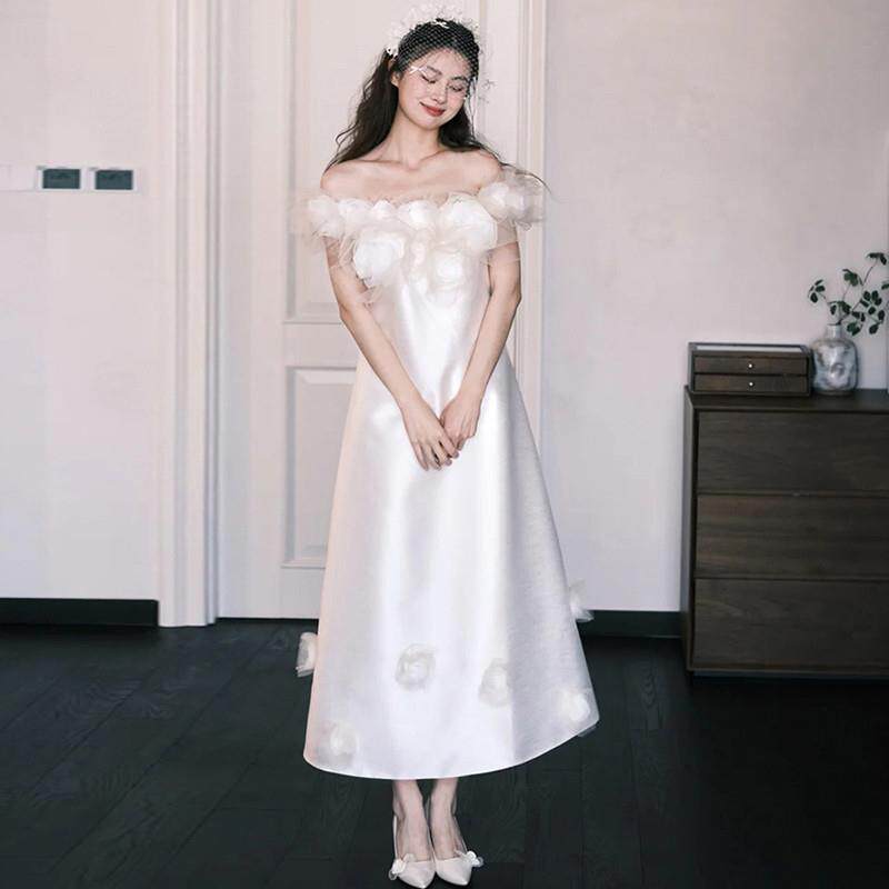 超仙晨袍女新娘花朵轻婚纱高级感出门纱婚礼晨拍礼服裙小个子轻奢