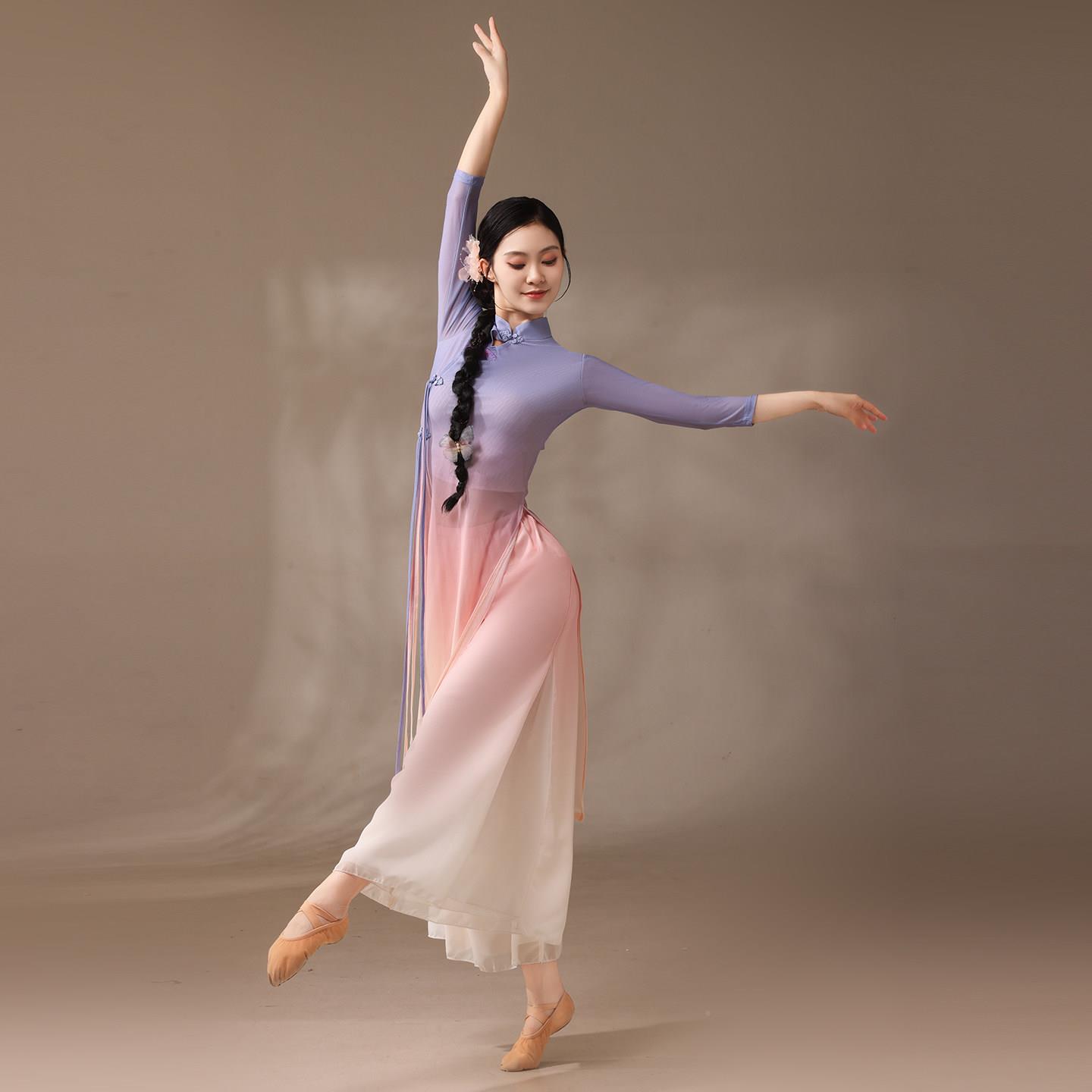 袍新款古练典舞蹈服渐层色身旗韵OMW服超仙纱衣飘逸中国舞演出功