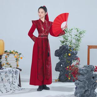 红色打鼓演出服男女侠客风花木兰剑舞国风古装象王行舞蹈服雪龙吟