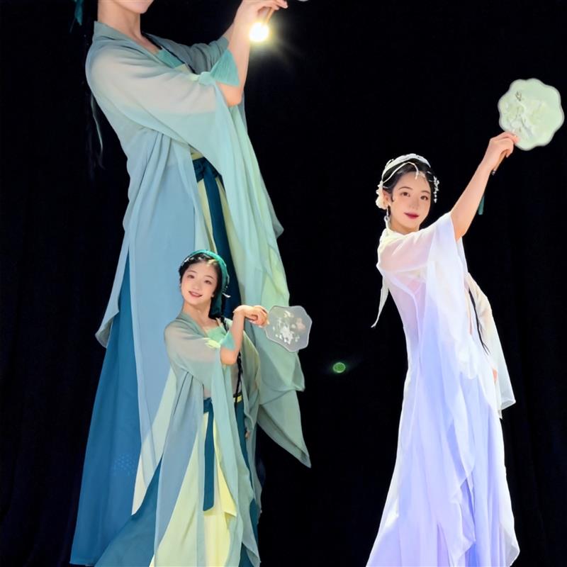 古典演出服青蛇白蛇飘逸纱衣女大摆裙来世青白汉服表演服装舞蹈服