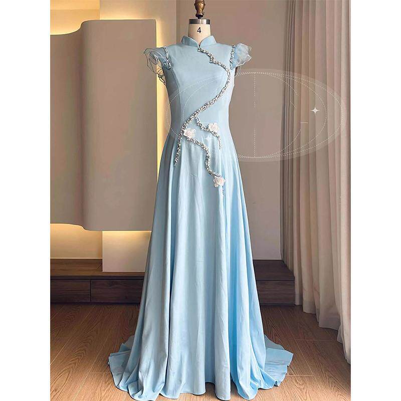 主持人晚礼服女新中式改良旗袍国风古筝演出艺考独唱学生演出高端