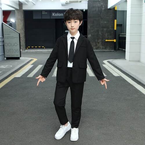 儿童西装套装男童正装黑色西服马甲帅气花童主持礼服钢琴演出服棉