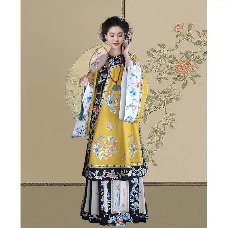 清汉服女舞蹈晚清服斜襟旗装格格新服中HSUIHUI3式国风汉马面裙戏