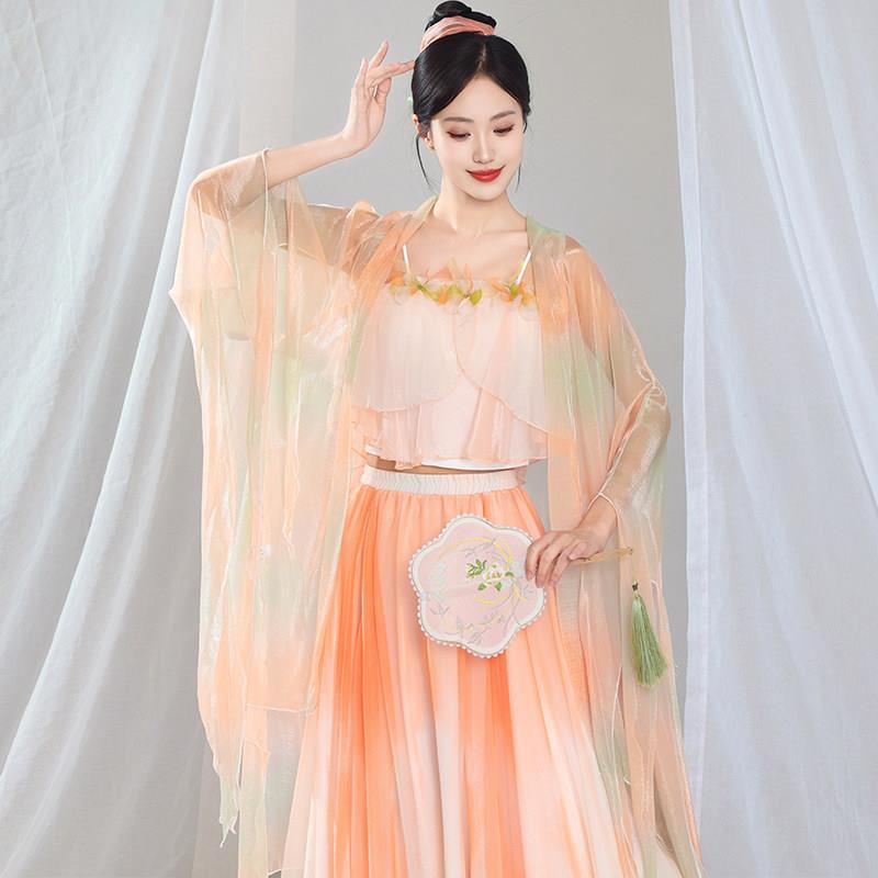 典古舞蹈服飘仙逸无品牌/气国风大袖衫长版花瓣女袖纱衣大摆裙古