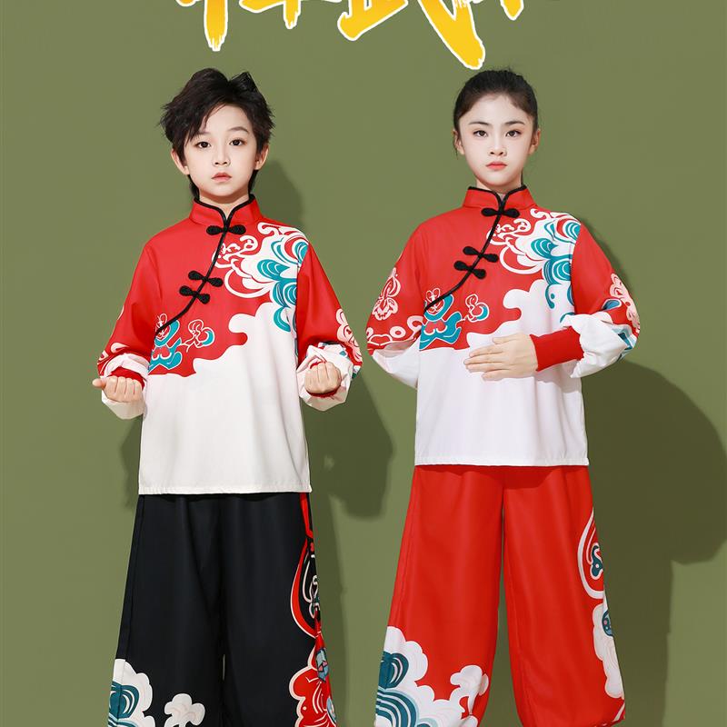 儿童武术表演服中国风男女中小学生功夫比赛开场演出服装打鼓舞龙