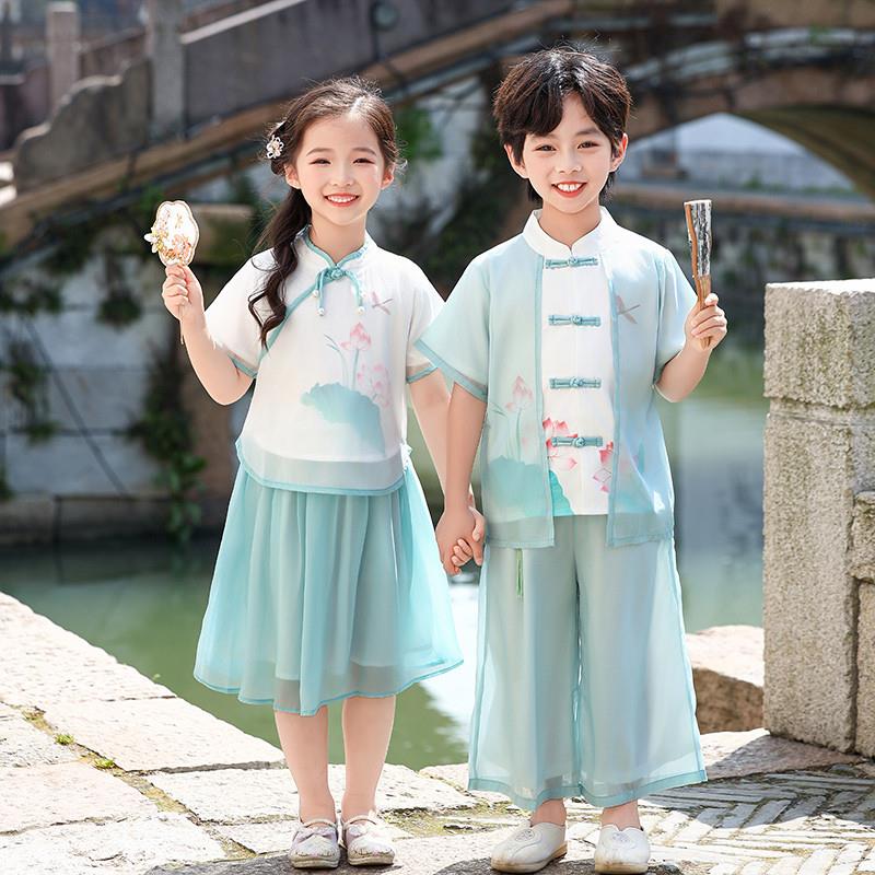 小学生唐装国学服汉服中国风诗词朗诵服幼儿园六一古风舞蹈表演服