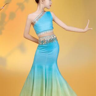 儿童傣族舞蹈演出服新款女童剧目艺考彩云之南孔雀舞裙渐变练功裙