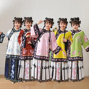 古典舞服装儿童清汉女格格服纱衣戏文说舞蹈红色喜庆汉服演出服