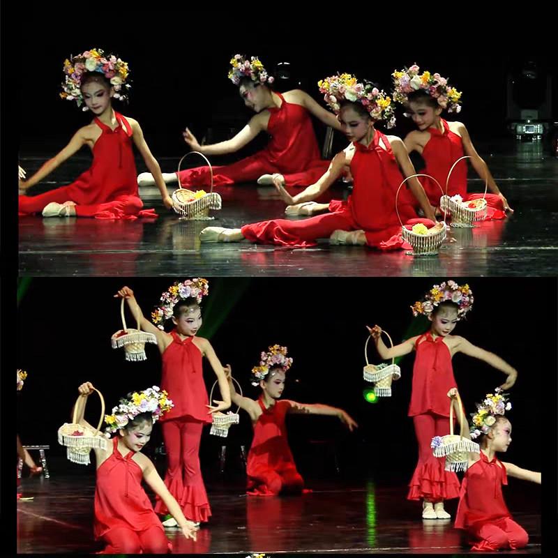 新款大红色蹈幼AHG儿舞表演服演女典童群舞舞蹈服古簪花入梦儿童