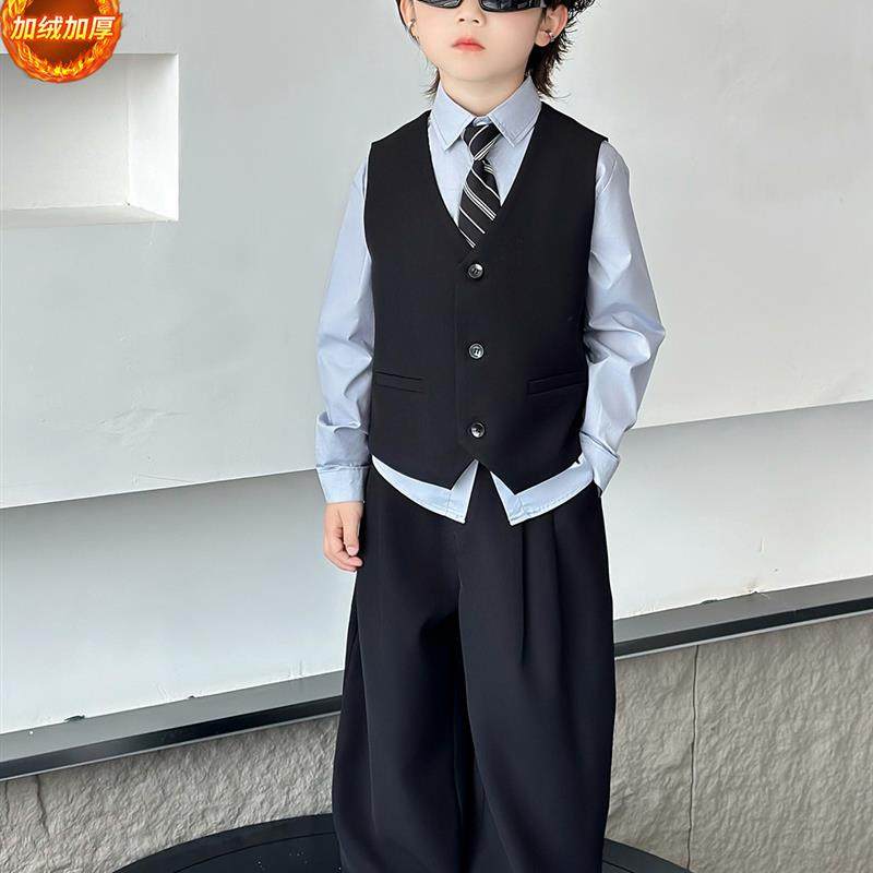 儿童西装套装冬季加绒款男童主持人服装花童礼服男孩走秀演出服装