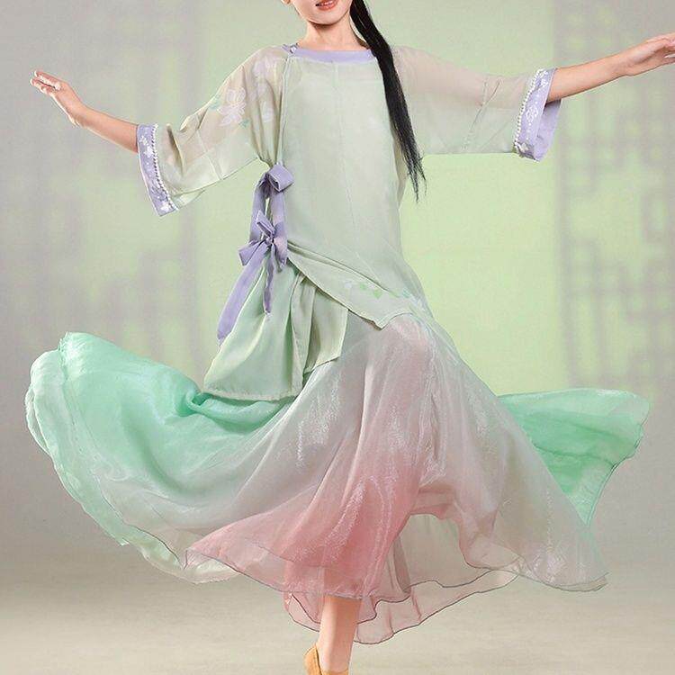 儿IRV童夜泊秦淮蹈服装圆领明制大码上衣款服古典舞套装舞演出大