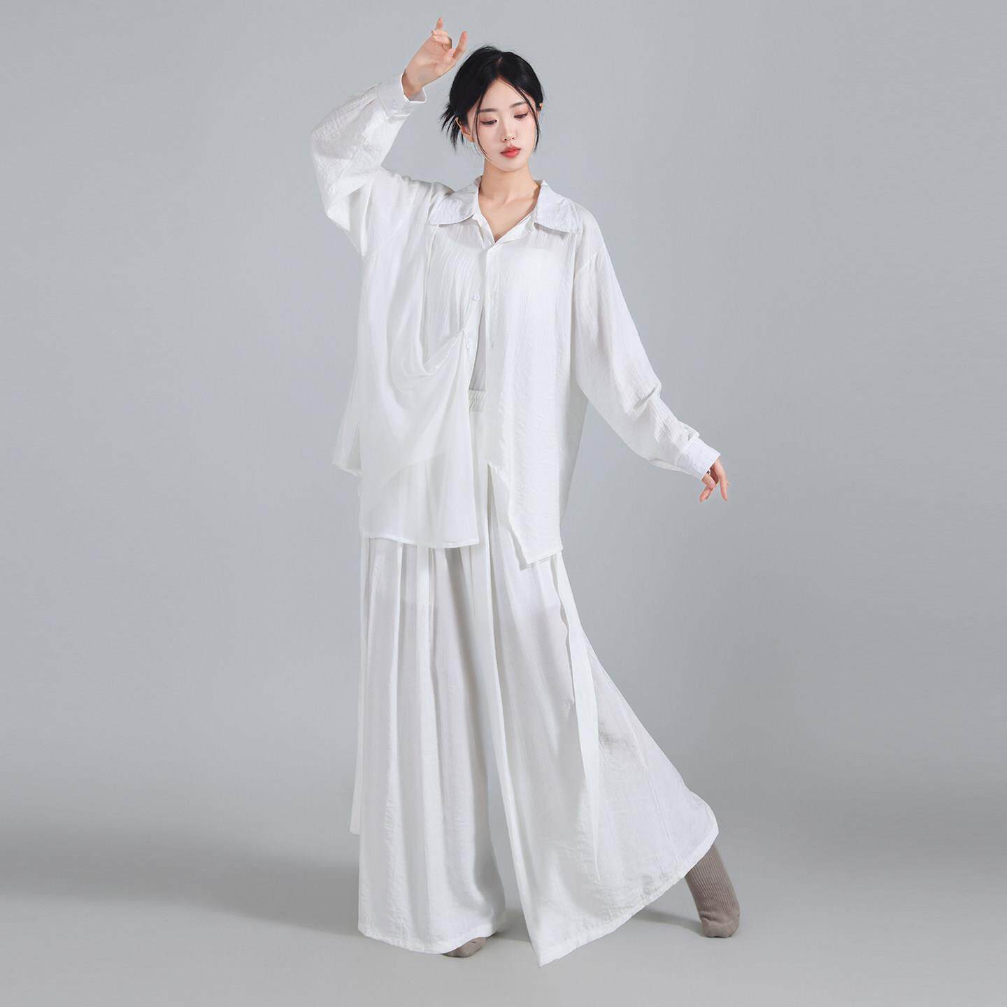 古001典舞蹈服女形体长袖上逸衣飘白衬衫套舞装现代中国风蹈练功