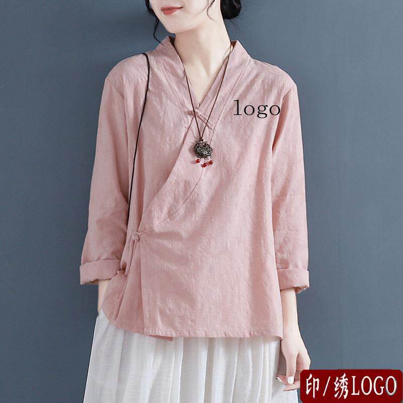 养生馆工作服女艾灸推拿理疗师服定制中式斜襟改良美容师采耳师服